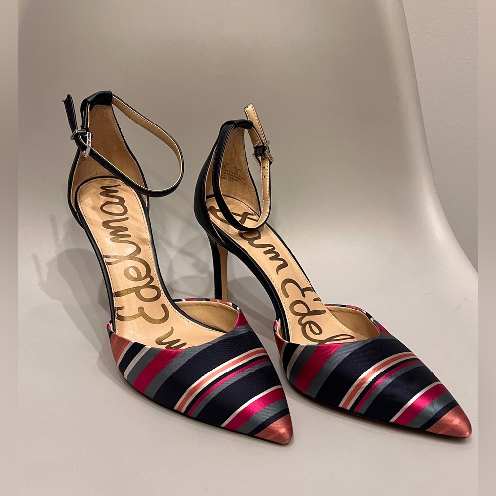 Super Sharp Sam Edelman Stripe Fabric Harlow ankle strap heel